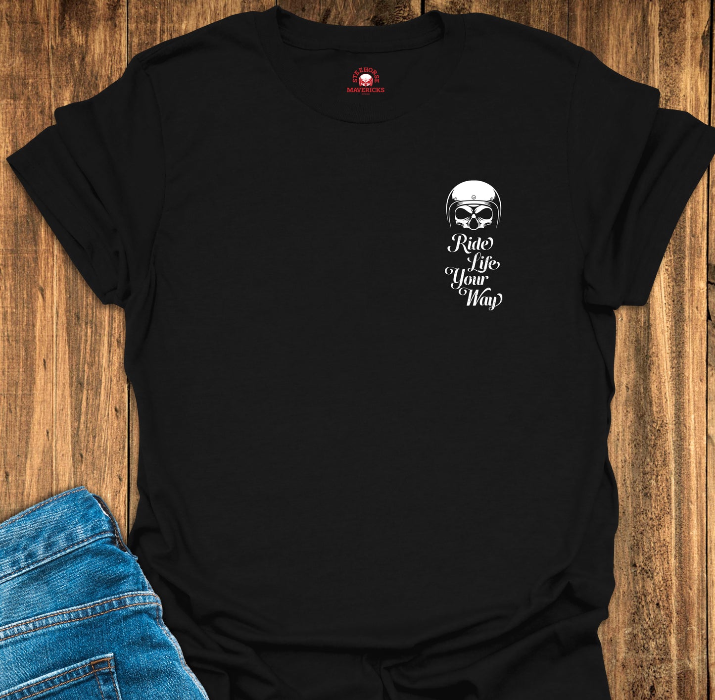 Black Biker T-Shirt with skull print on front