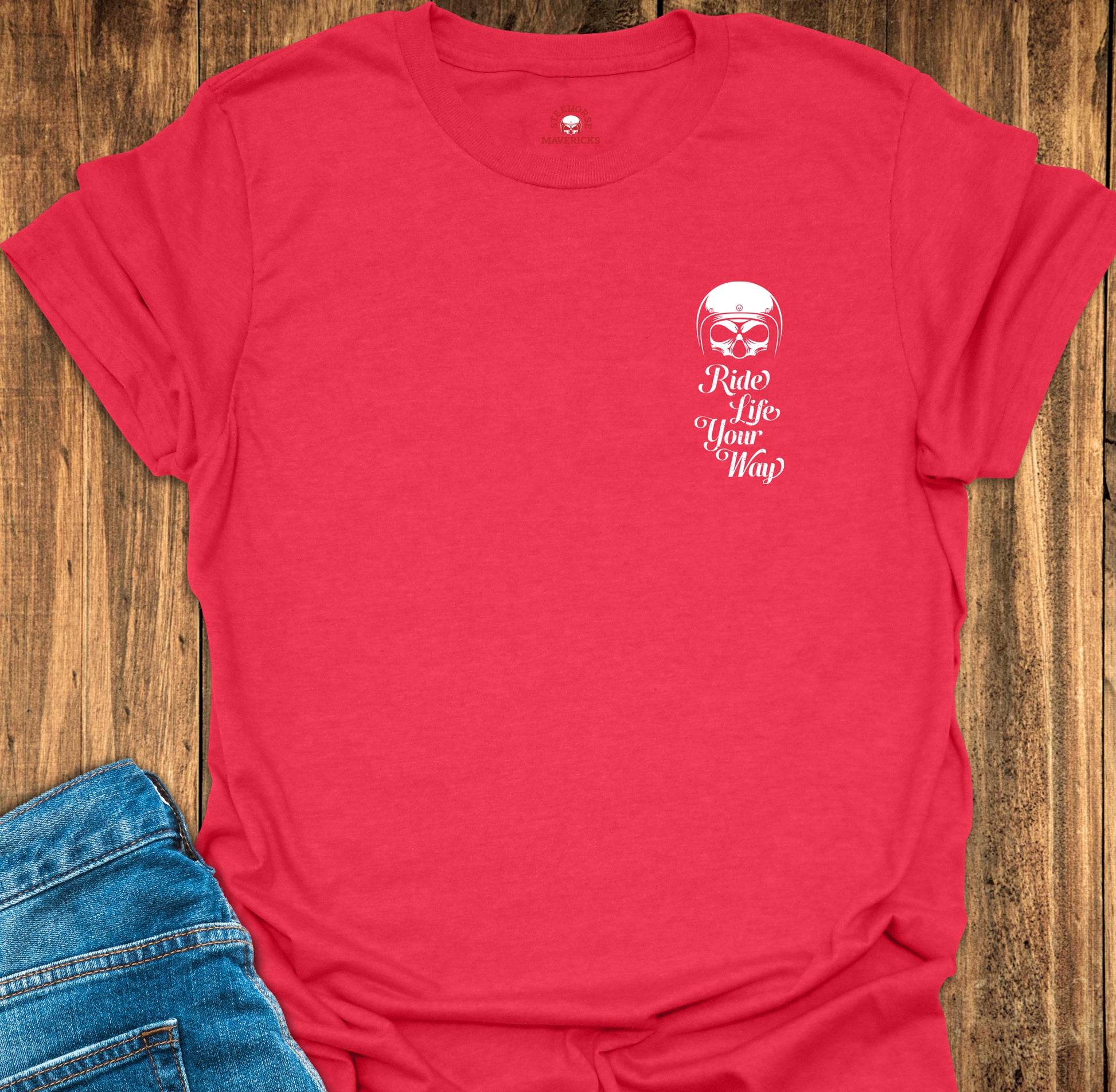 Red T-Shirt Front With Ride Life Your Way Print